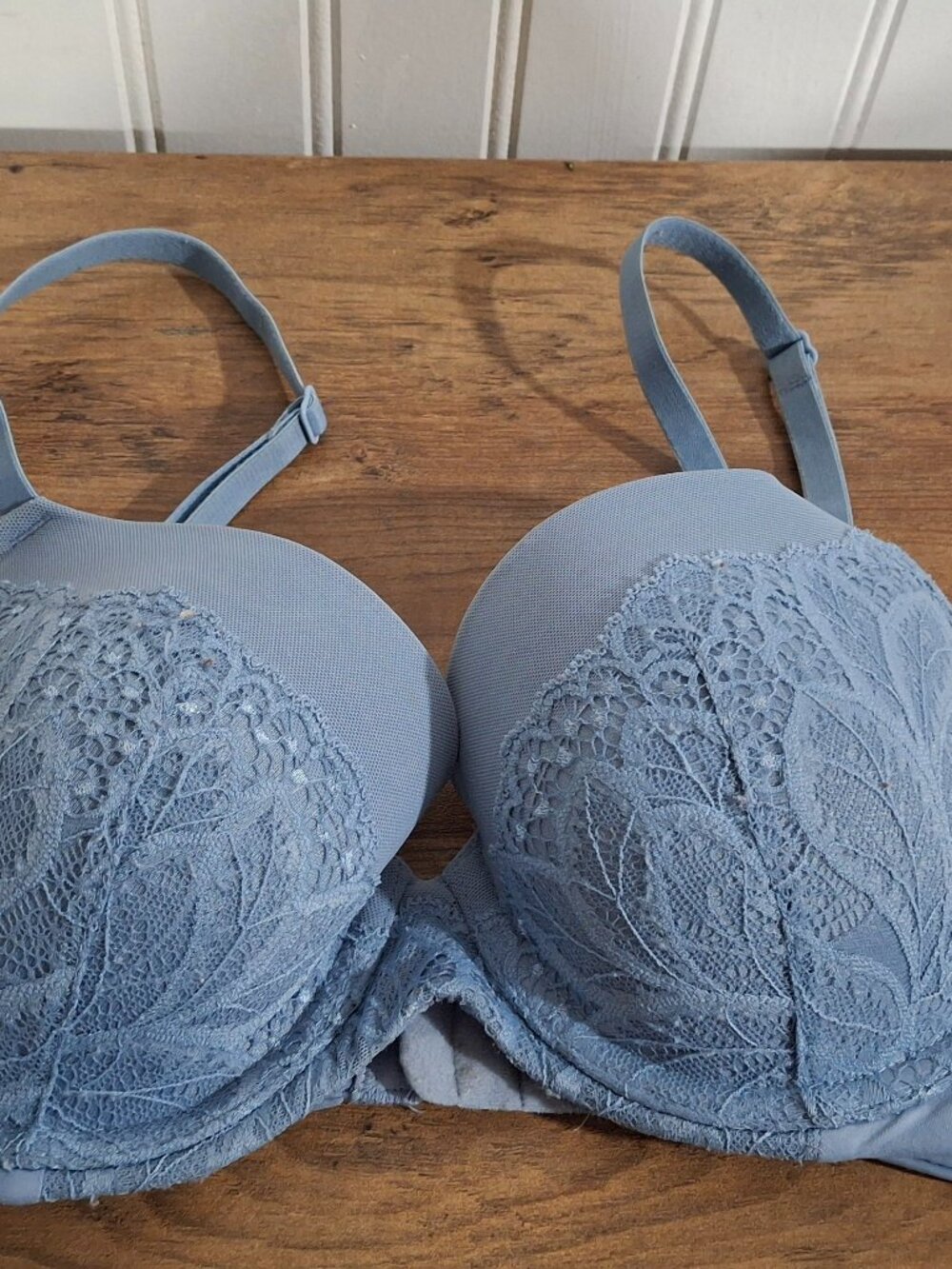 Auden 34B The Icon Bra Light Blue Underwire Padded Floral Lace